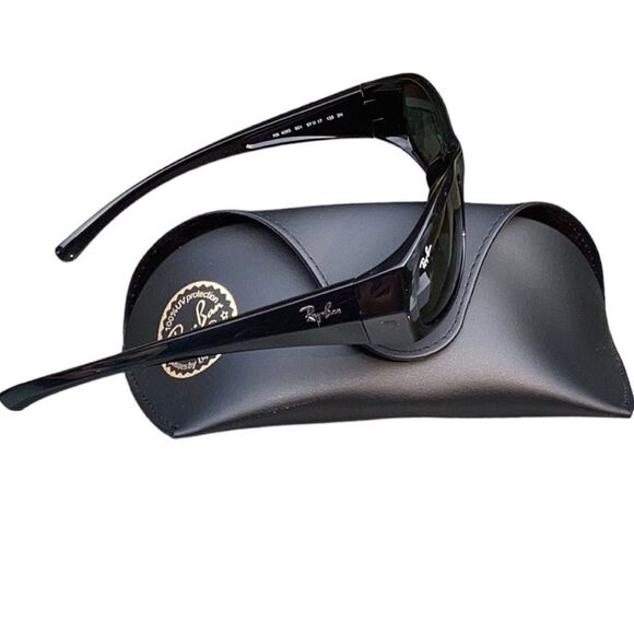 RAY-BAN NEW 57MM RECTANGLE SUNGLASSES BLACK/CRYSTAL GREEN - Picture 7 of 11